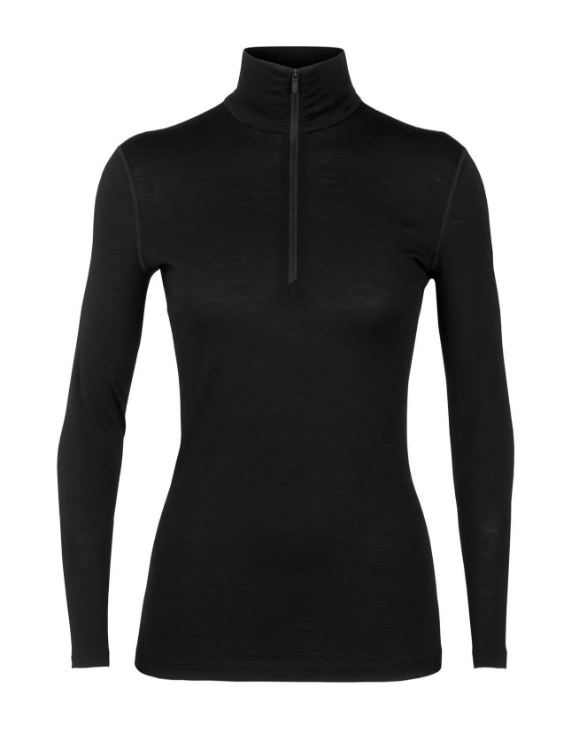 Icebreaker Women's Merino 200 Oasis Long Sleeve Half Zip Thermal Top in Black