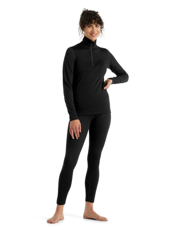 Icebreaker Women's Merino 200 Oasis Long Sleeve Half Zip Thermal Top in Black