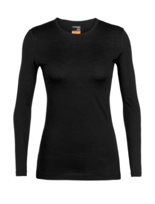 Icebreaker Women's Merino 200 Oasis Long Sleeve Crewe Thermal Top in Black