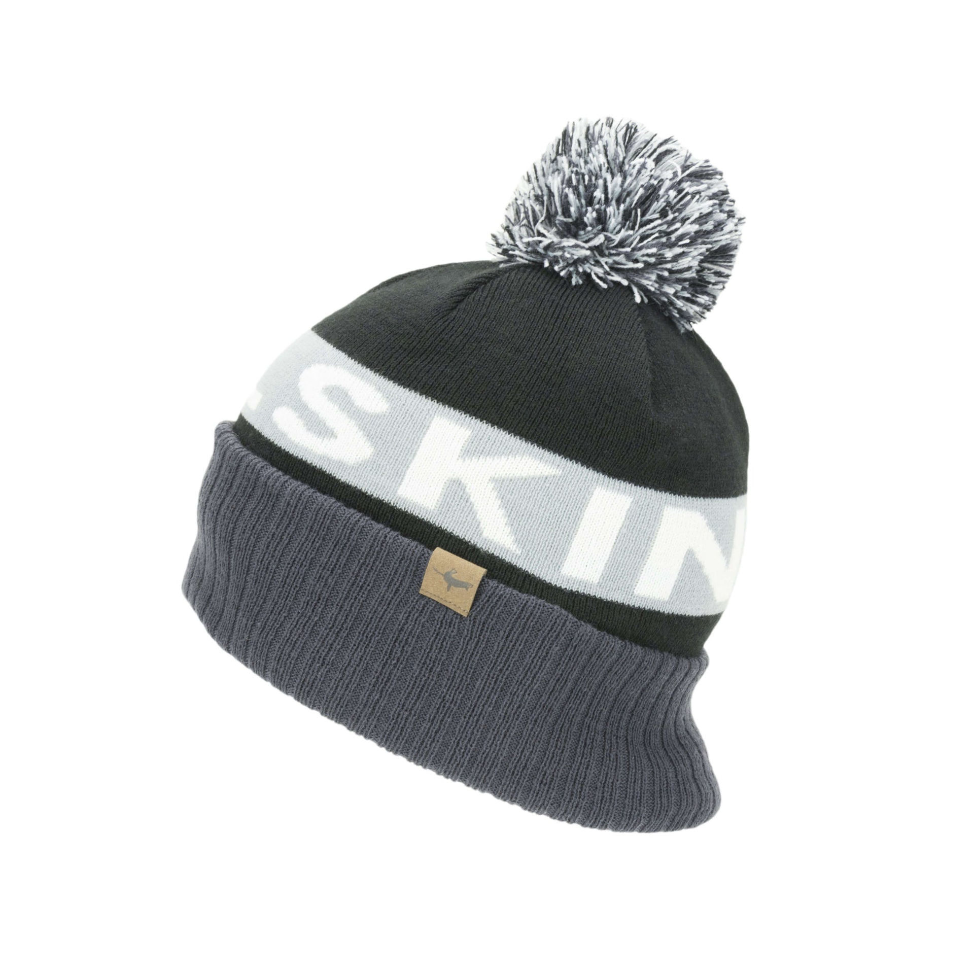 Sealskinz Water Resistant Cold Weather Bobble Hat in Black / Grey / White / Black