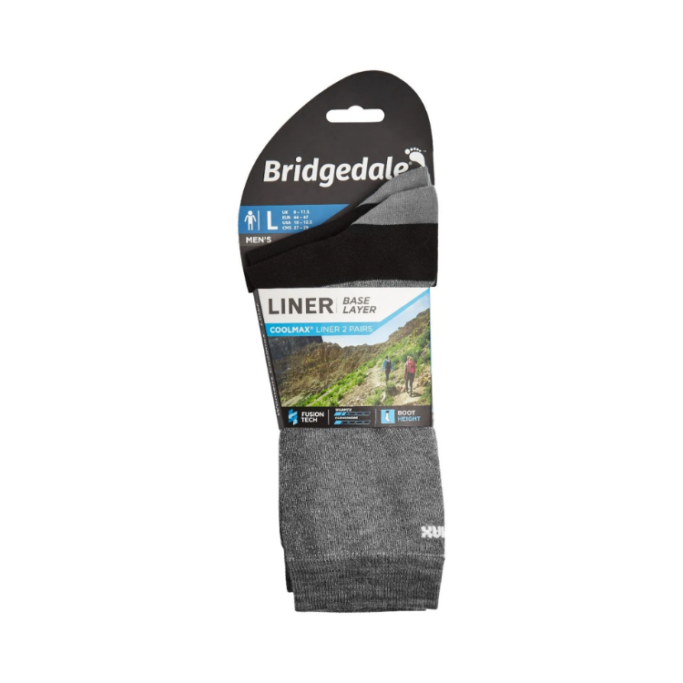 Bridgedale Liner Baselayer Coolmax 2 Pairs Men's Boot Socks in Grey