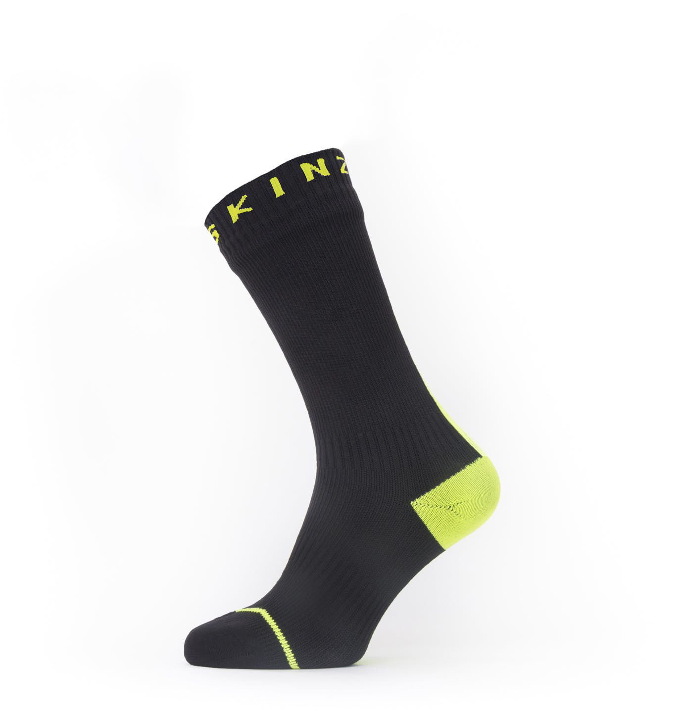 Sealskinz Waterproof All Weather Mid Sock with Hydrostop in Black / Neon Yellow