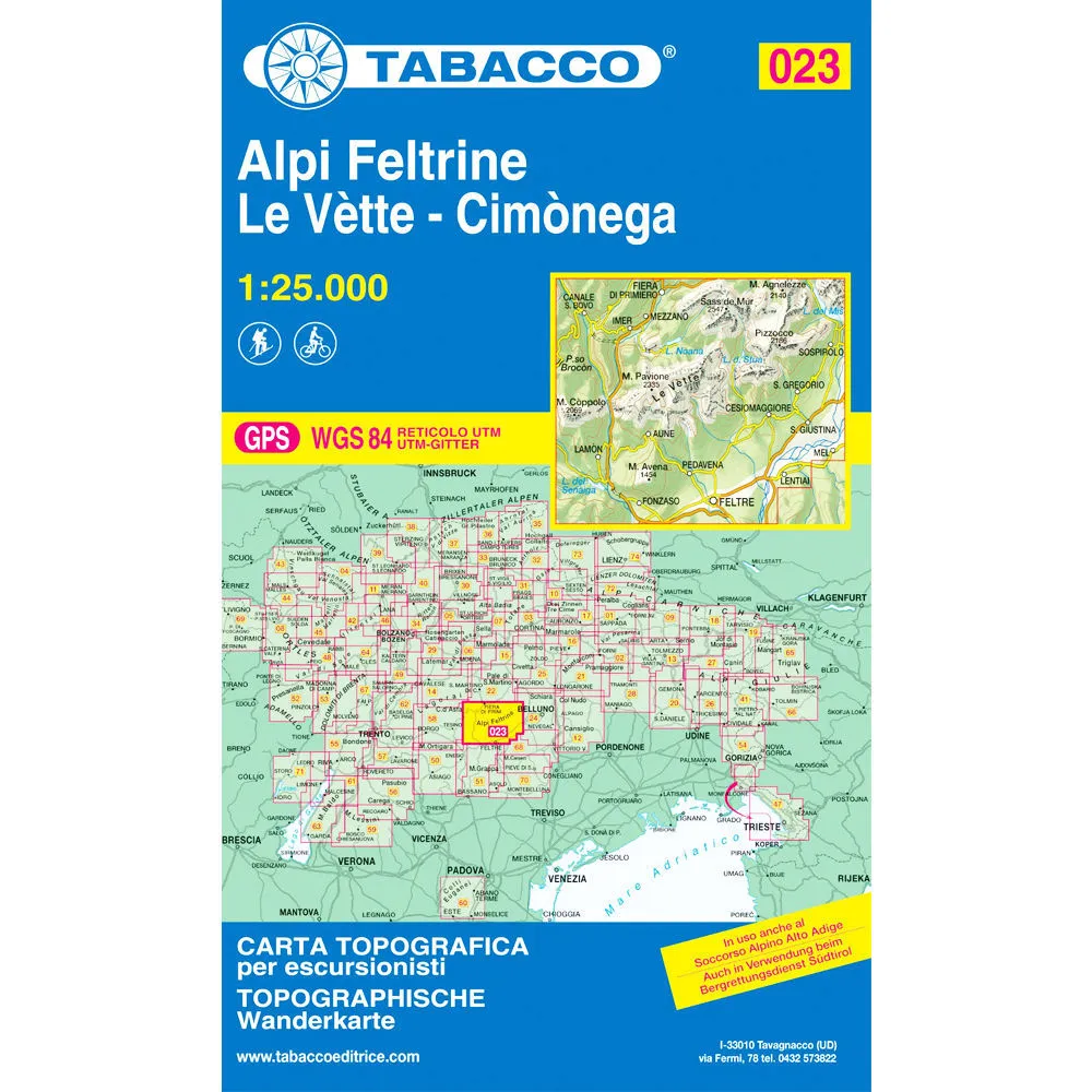 Tabacco Dolomites 1:25 000 Alpi Feltrine 23