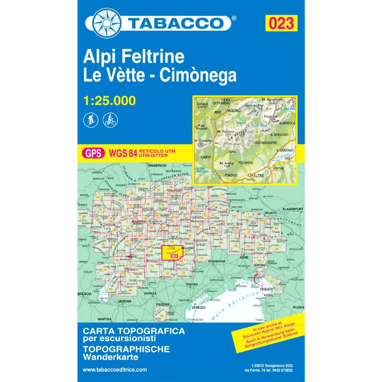 Tabacco Dolomites 1:25 000 Alpi Feltrine 23
