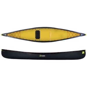 Silverbirch Canoes Firefly 14 Solo Duralite - Custom Canoe - Black Hull, Yellow Inner, Red Full Length Lace, Yellow End Grabs 