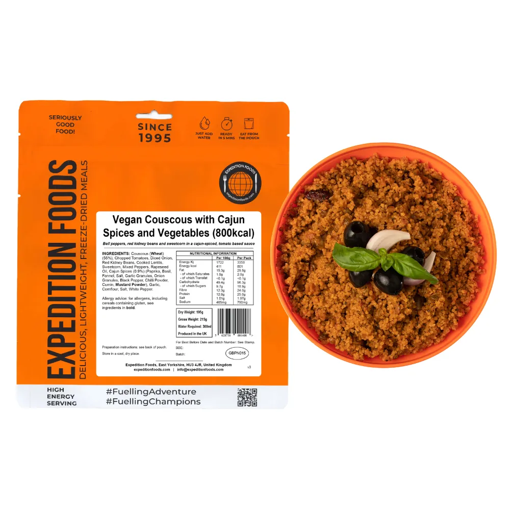 Expedition Foods Main Meal High Energy Serving Vegan Cous Cous with Cajun Spices and Vegetables