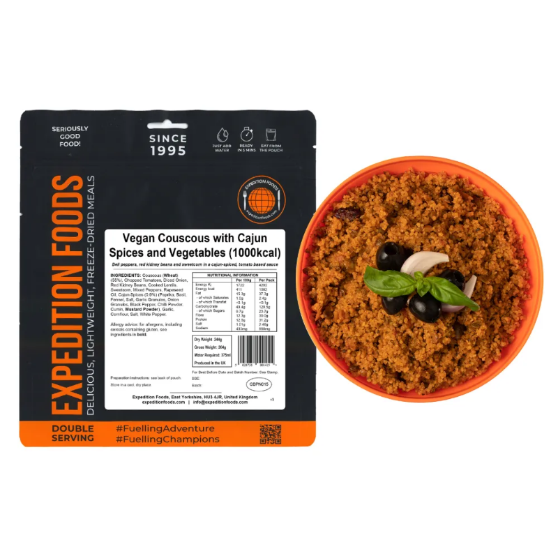 Expedition Foods Main Meal Extreme Energy Serving Vegan Couscous with Cajun Spices and Vegetables