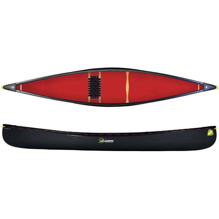 Silverbirch Canoes Firefly 14 Solo Duralite - Custom Canoe - Black Hull, Red Inner, Red Full Length Lace, Yellow End Grabs 