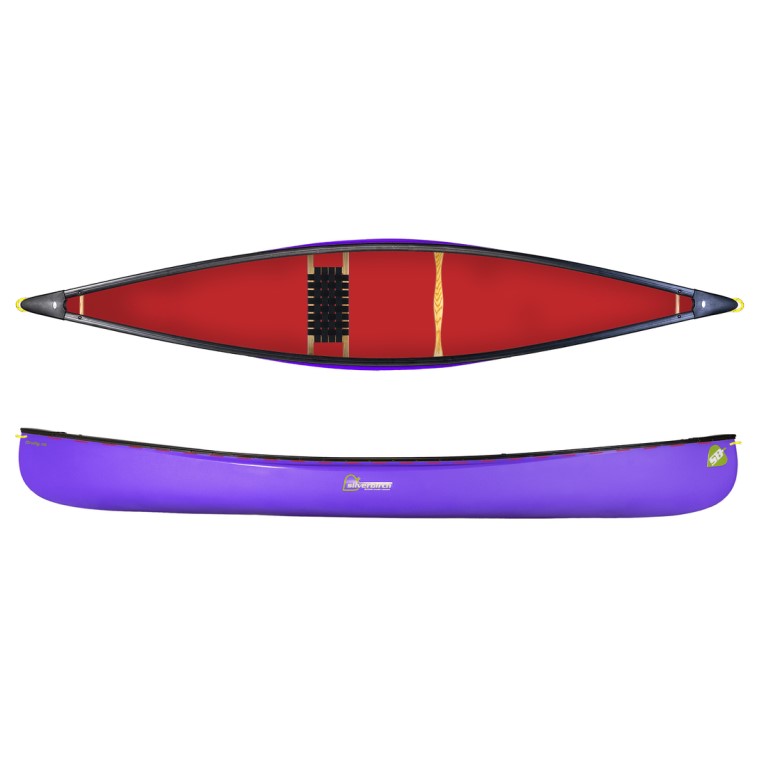 Silverbirch Canoes Firefly 14 Solo Duralite - Custom Canoe - Purple Hull, Red Inner, Red Full Length Lace, Yellow End Grabs 