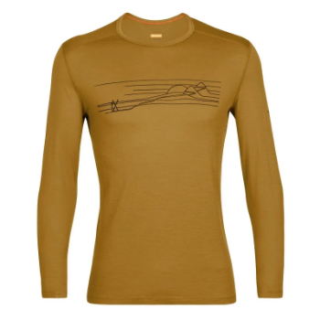 Icebreaker Men's Merino 200 Oasis Long Sleeve Crewe Thermal Top Ski Stripes in Clove