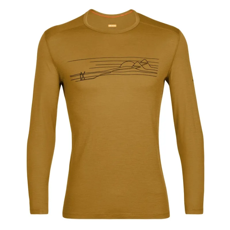 Icebreaker Men's Merino 200 Oasis Long Sleeve Crewe Thermal Top Ski Stripes in Clove