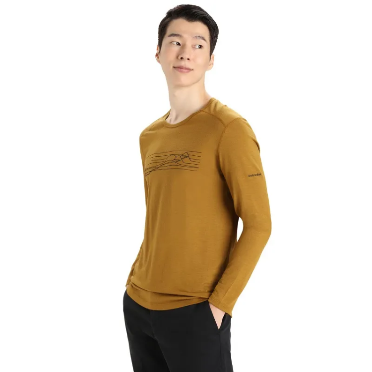 Icebreaker Men's Merino 200 Oasis Long Sleeve Crewe Thermal Top Ski Stripes in Clove