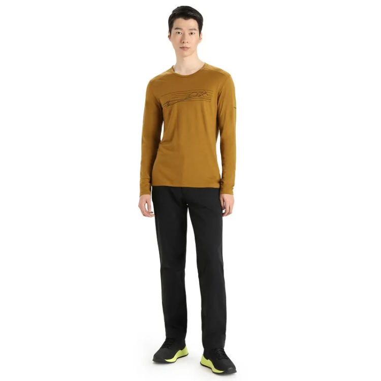 Icebreaker Men's Merino 200 Oasis Long Sleeve Crewe Thermal Top Ski Stripes in Clove