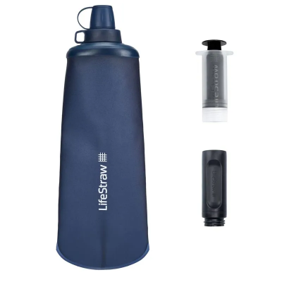 LifeStraw Peak Series Collapsible Squeeze 650ml Bottle with Filter in Mountain Blue