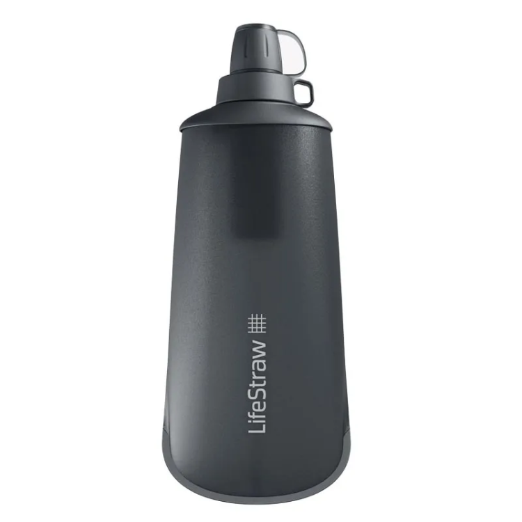 LifeStraw Peak Series Collapsible Squeeze 1L Bottle with Filter in Dark Grey