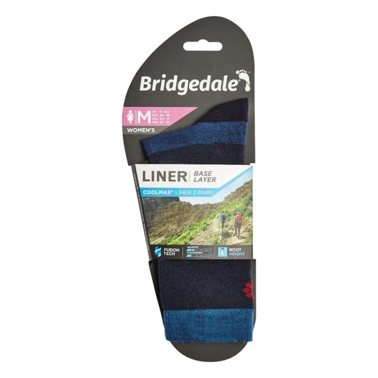Bridgedale Liner Baselayer Coolmax 2 Pairs Women's Boot in Navy