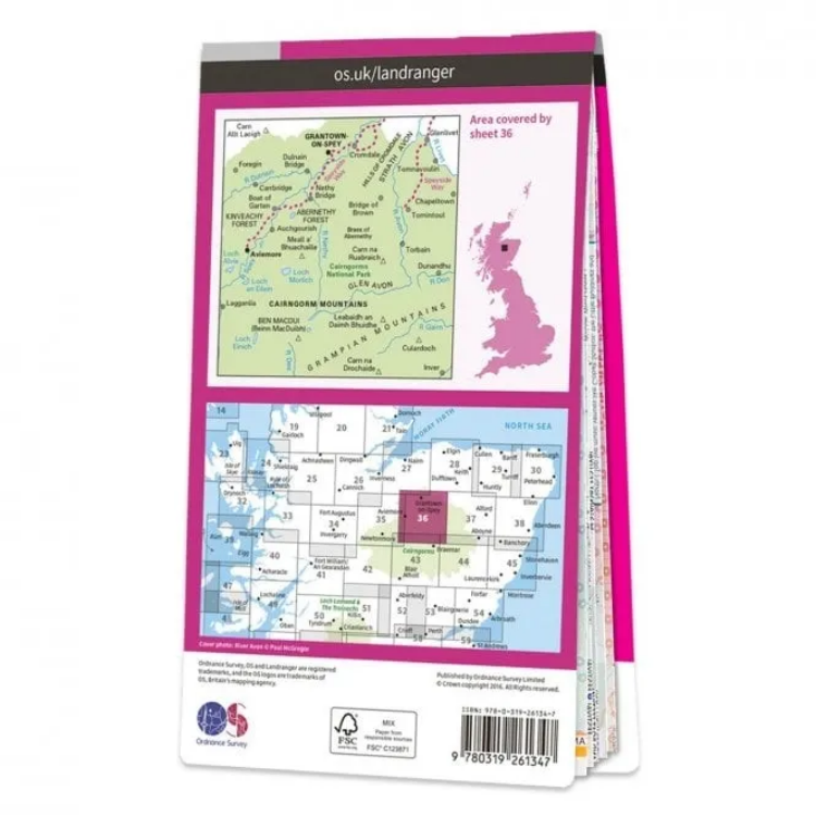 Ordnance Survey Landranger 1:50 000 Laminated 36 - Grantown Aviemore & South Cairngorm