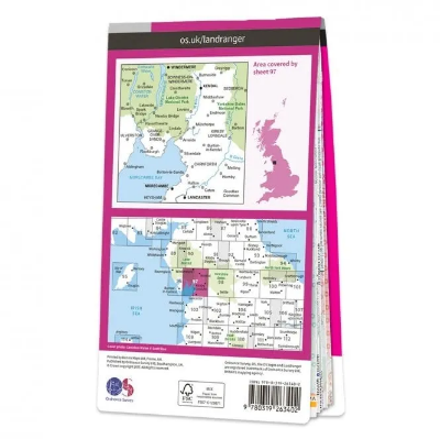 Ordnance Survey Landranger 1:50 000 Laminated 97 - Kendall & Morecambe