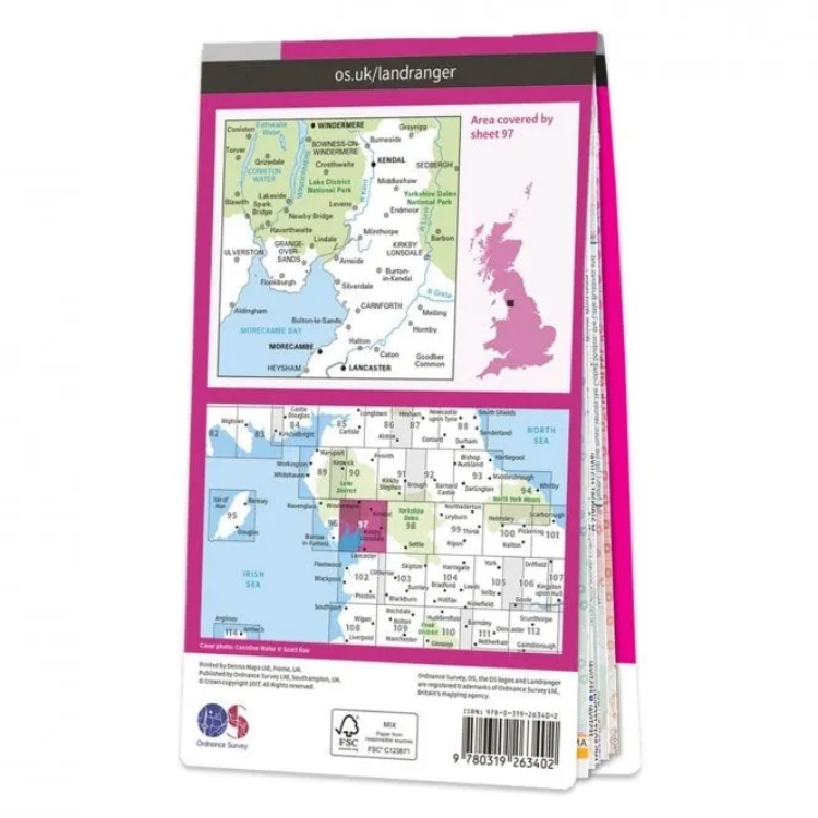 Ordnance Survey Landranger 1:50 000 Laminated 97 - Kendall & Morecambe
