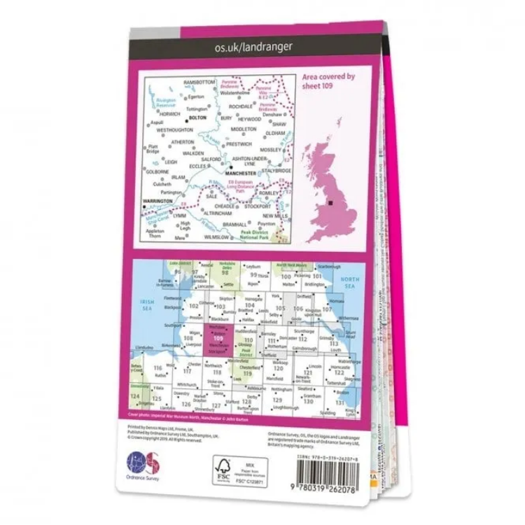 Ordnance Survey Landranger 1:50 000 Laminated 109 - Manchester