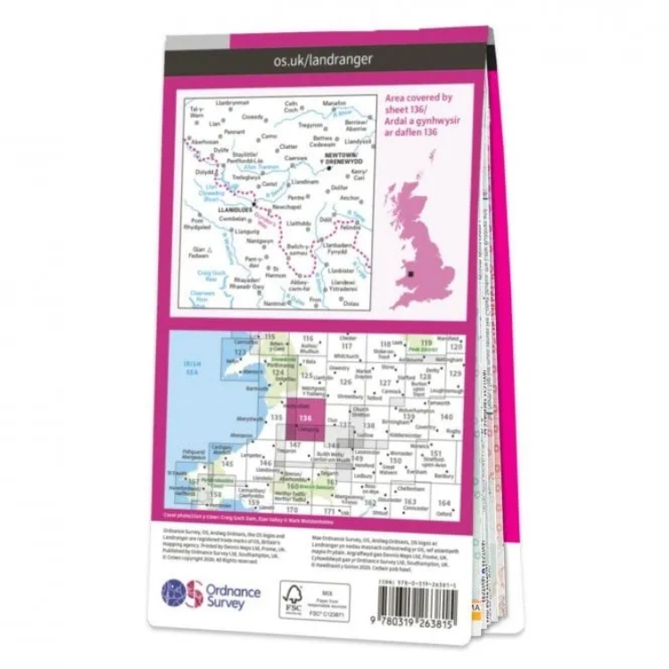 Ordnance Survey Landranger 1:50 000 Laminated 136 - Newtown & Llanidloes
