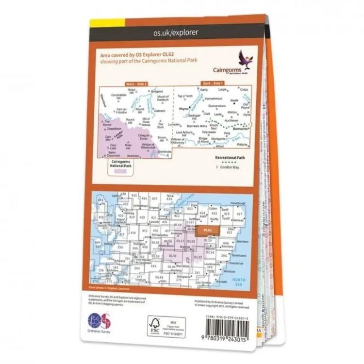 Ordnance Survey Explorer Outdoor Leisure 1:25 000 Laminated - OL62 - Coreen Hills & Glenlivet
