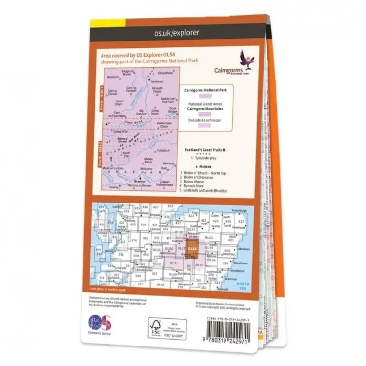 Ordnance Survey Explorer Outdoor Leisure 1:25 000 Laminated - OL58 - Braemar, Tomintoul, Glen Avon