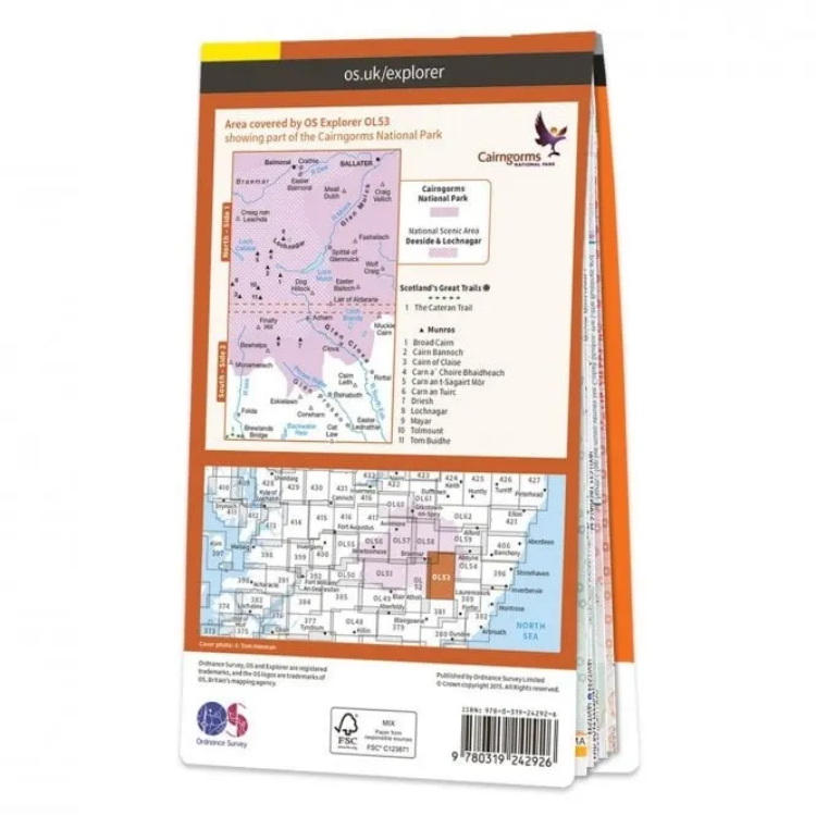 Ordnance Survey Explorer Outdoor Leisure 1:25 000 Laminated - OL53 - Lochnagar, Glen Muick & Glen Clova