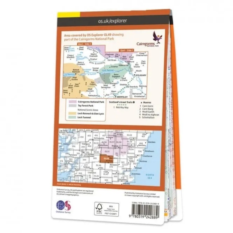 Ordnance Survey Explorer Outdoor Leisure 1:25 000 Laminated - OL49 - Pitlochry & Loch Tummel