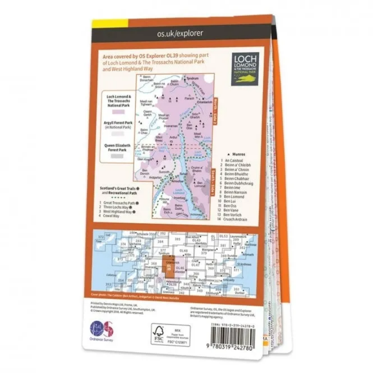 Ordnance Survey Explorer Outdoor Leisure 1:25 000 Laminated - OL39 - Loch Lomond North