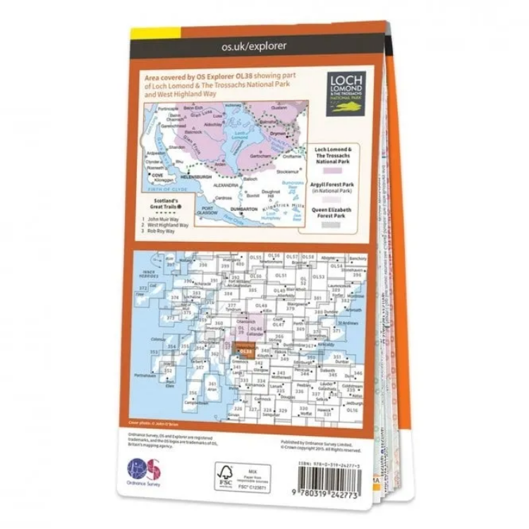 Ordnance Survey Explorer Outdoor Leisure 1:25 000 Laminated - OL38 - Loch Lomond South
