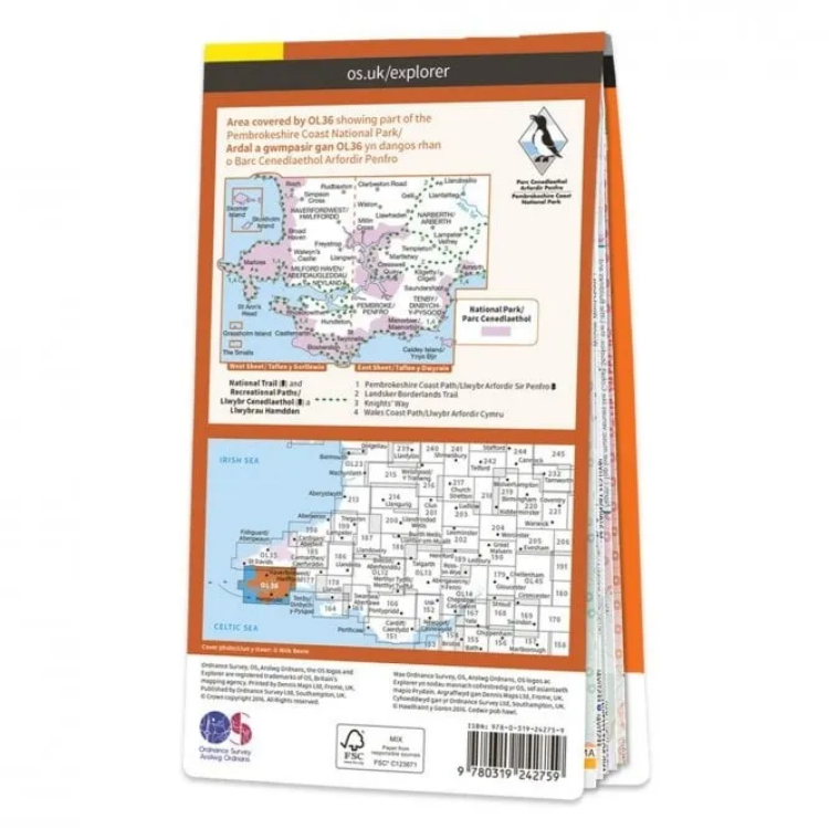 Ordnance Survey Explorer Outdoor Leisure 1:25 000 Laminated - OL36 - South Pembrokeshire