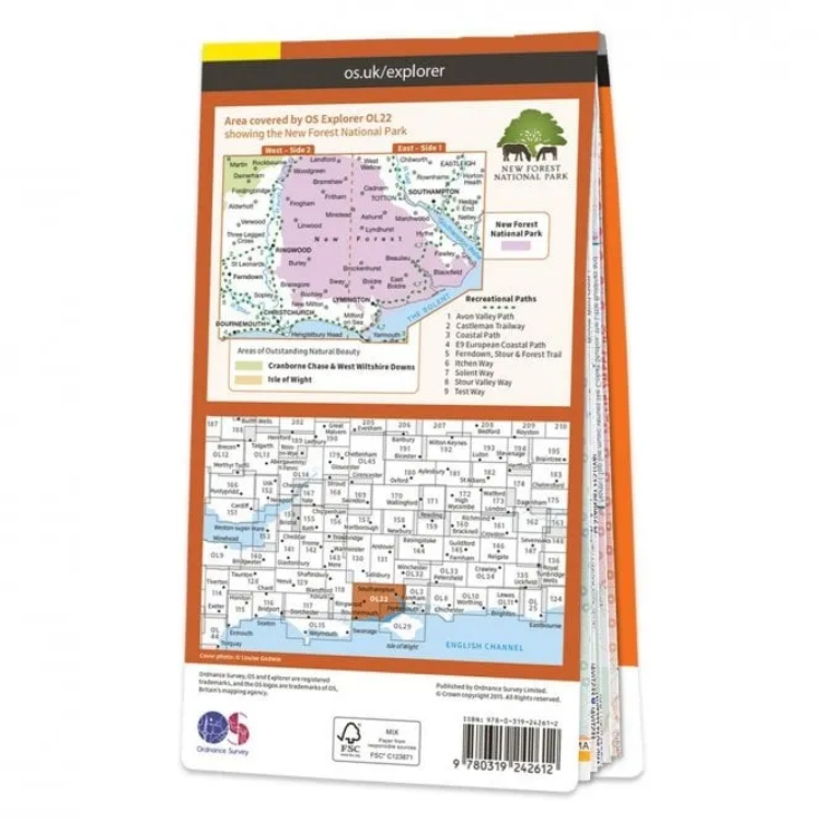 Ordnance Survey Explorer Outdoor Leisure 1:25 000 Laminated - OL22 - New Forest