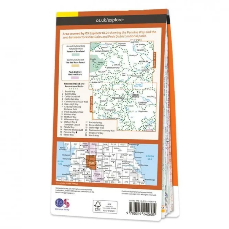 Ordnance Survey Explorer Outdoor Leisure 1:25 000 Laminated - OL21 - South Pennines
