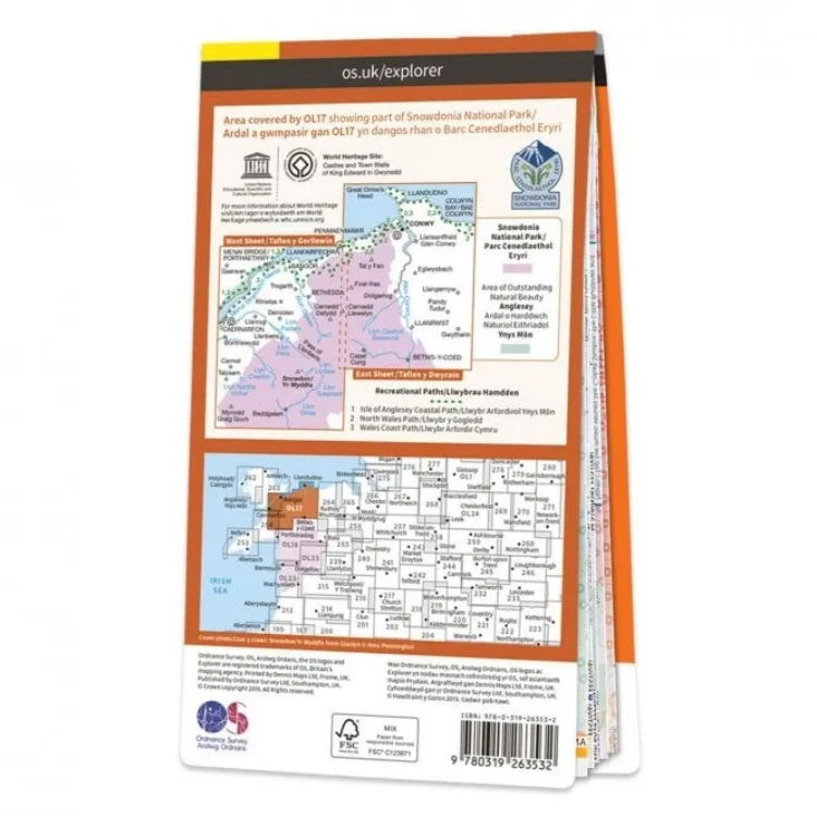 Ordnance Survey Explorer Outdoor Leisure 1:25 000 Laminated - OL17 - Snowdon