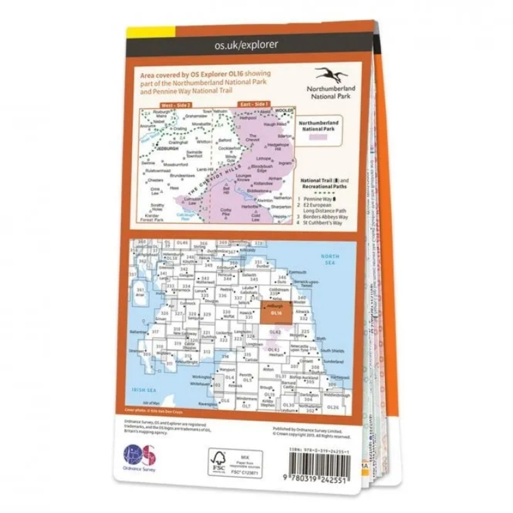 Ordnance Survey Explorer Outdoor Leisure 1:25 000 Laminated - OL16 - The Cheviot Hills