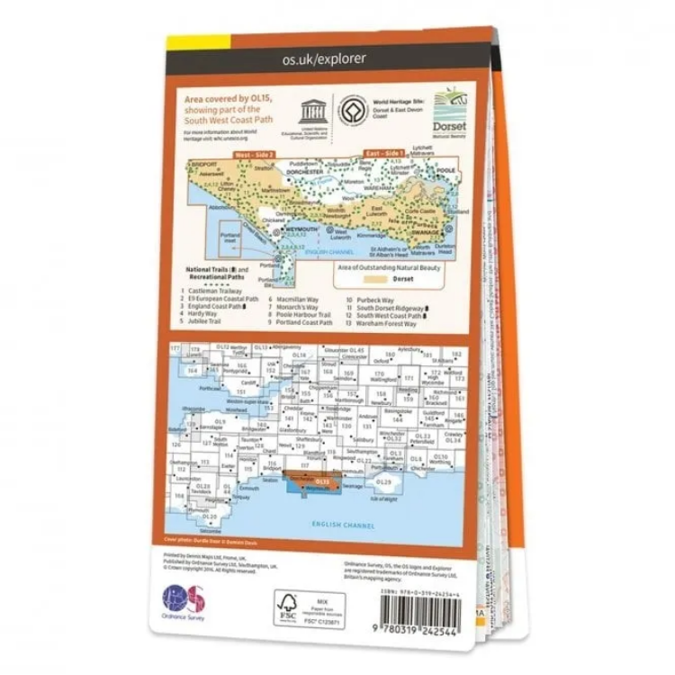 Ordnance Survey Explorer Outdoor Leisure 1:25 000 Laminated - OL15 - Purbeck & South Dorset