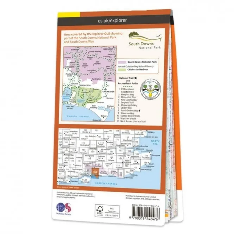 Ordnance Survey Explorer Outdoor Leisure 1:25 000 Laminated - OL8 - Chichester