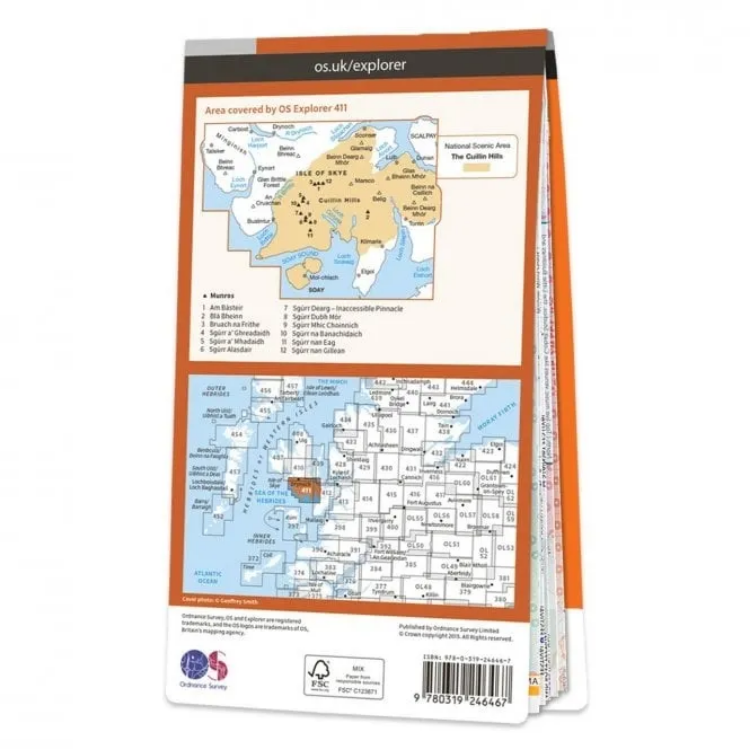 Ordnance Survey Explorer 1:25 000 Laminated - 411 - Skye - Cuillin Hills