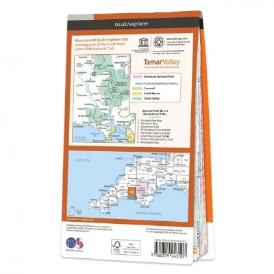 Ordnance Survey Explorer 1:25 000 Laminated - 108 - Lower Tamar Valley & Plymouth