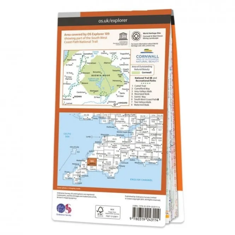 Ordnance Survey Explorer 1:25 000 Laminated - 109 - Bodmin Moor
