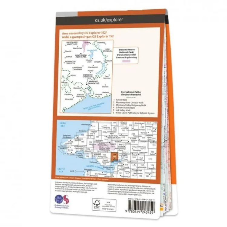 Ordnance Survey Explorer 1:25 000 Laminated - 152 - Newport & Pontypool