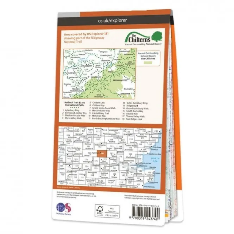 Ordnance Survey Explorer 1:25 000 Laminated - 181 - Chiltern Hills North