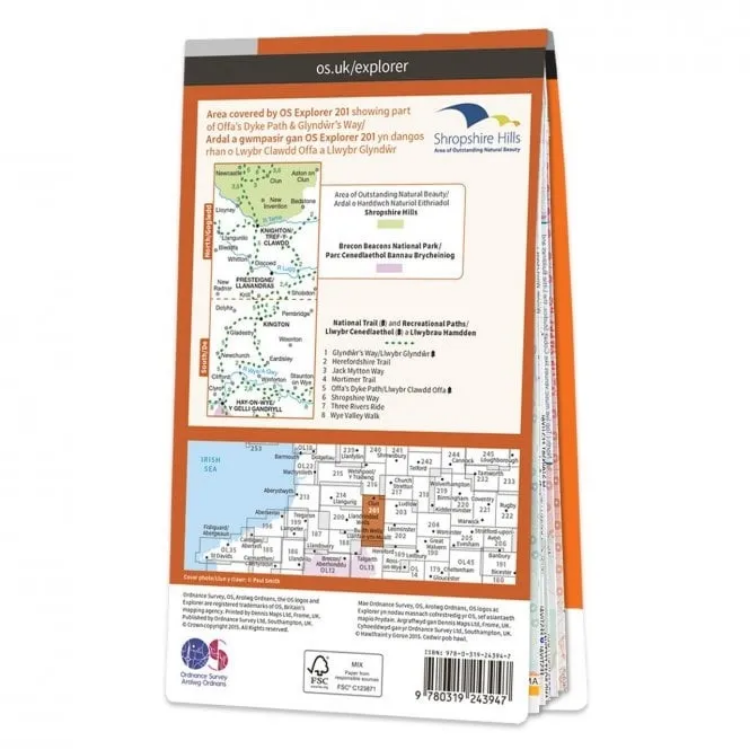 Ordnance Survey Explorer 1:25 000 Laminated - 201 - Knighton & Presteigne