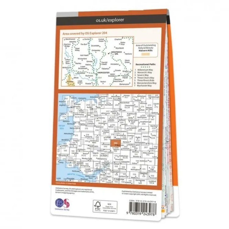 Ordnance Survey Explorer 1:25 000 Laminated - 204 - Worcester & Droitwich Spa