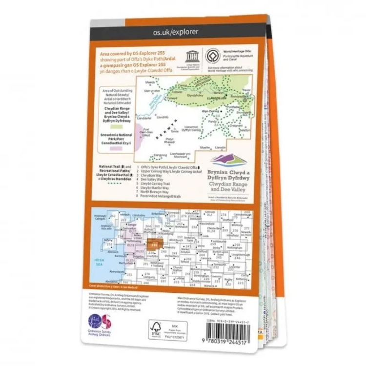 Ordnance Survey Explorer 1:25 000 Laminated - 255 - Llangollen & Berwyn