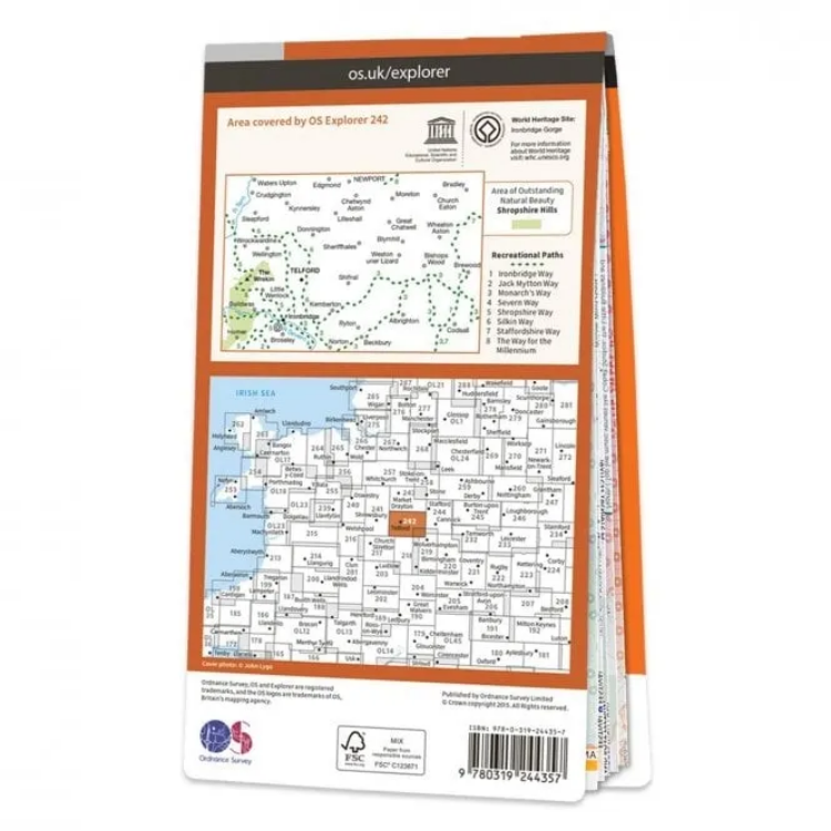 Ordnance Survey Explorer 1:25 000 Laminated - 242 - Telford Ironbridge & Wrekin