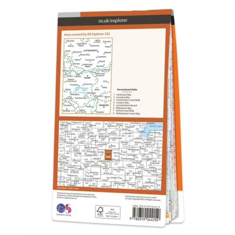 Ordnance Survey Explorer 1:25 000 Laminated - 222 - Rugby & Daventry