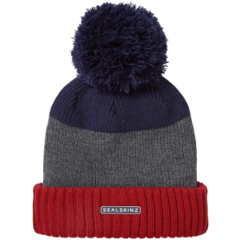 Sealskinz Waterproof Cold Weather Bobble Hat in Orange / Grey / Blue