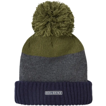 Sealskinz Waterproof Cold Weather Bobble Hat in Blue / Grey / Green